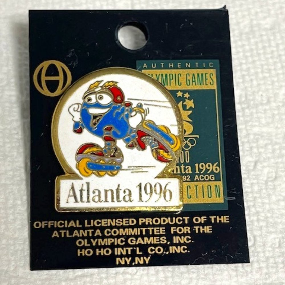 NEW VTG Olympics 1996 Atlanta Mascot Izzy Roller Blading Hat Lapel Tack Pin